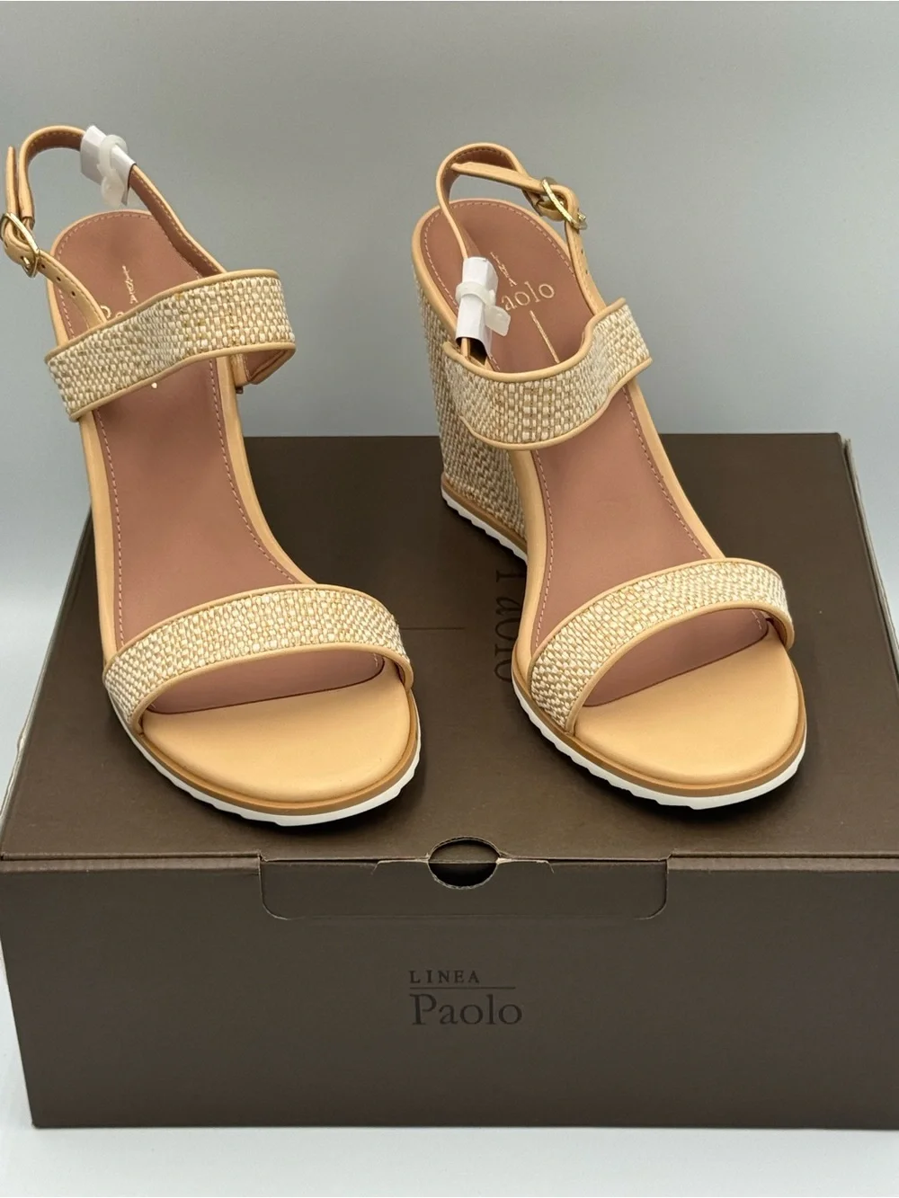 Linea Paolo Edith-L Women’s Raffia Wedge Sandals Natural Beige Size 9.5